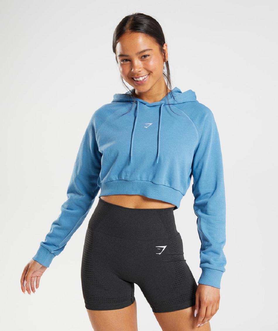 Sudadera Con Capucha Gymshark Entrenamiento Cropped Mujer Azules | CO 2006ZUT